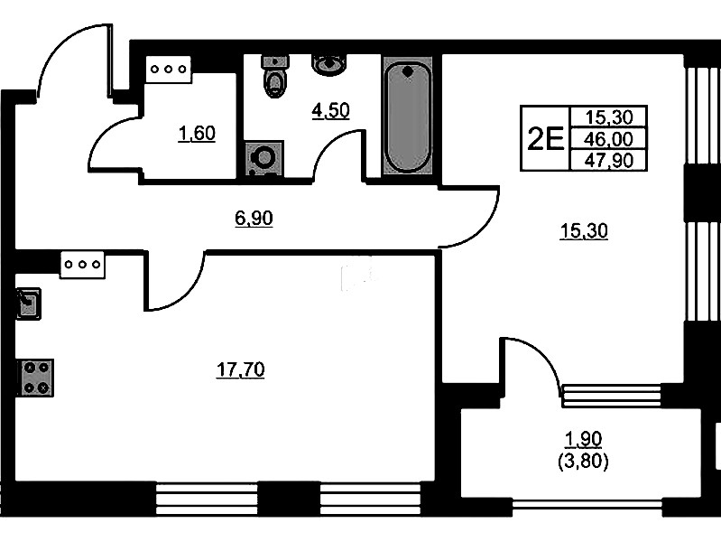 1-комнатная квартира 47.9 м², 4/13 эт., ЖК «Тайм Сквер»